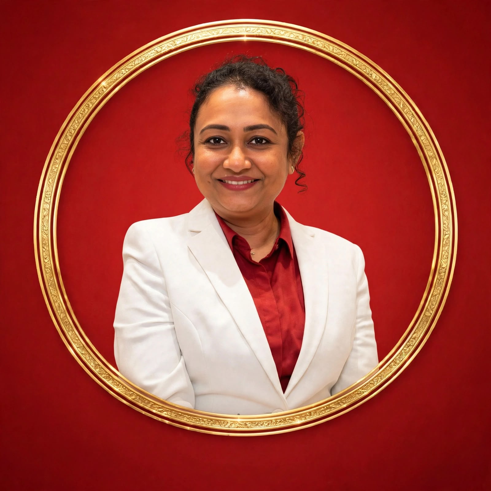 Author Payal Patnaik portrait in a golden frame